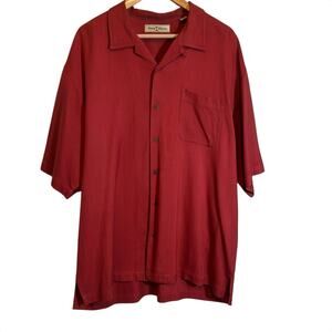 Tommy Bahama Mens Washable Silk Shirt XL Red Pattern Button‎ Up Preppy Travel